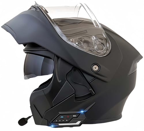 Modularer Bluetooth-Motorradhelm, modulare Integral-Klapphelme für Männer und Frauen mit integriertem Lautsprecher-Doppelvisier, ECE-zugelassener Integral-Klapphelm D,XL58-60CM