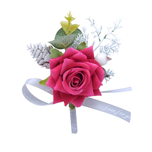 Ein Armband mit Blumen, ein Handgelenk mit Blumen Boutonniere Handgelenk Corsage Hochzeit Brautjungfer Armband Seide Rose Blume Party Prom Girl Handgelenk Corsage Hochzeit Boutonniere (Color :