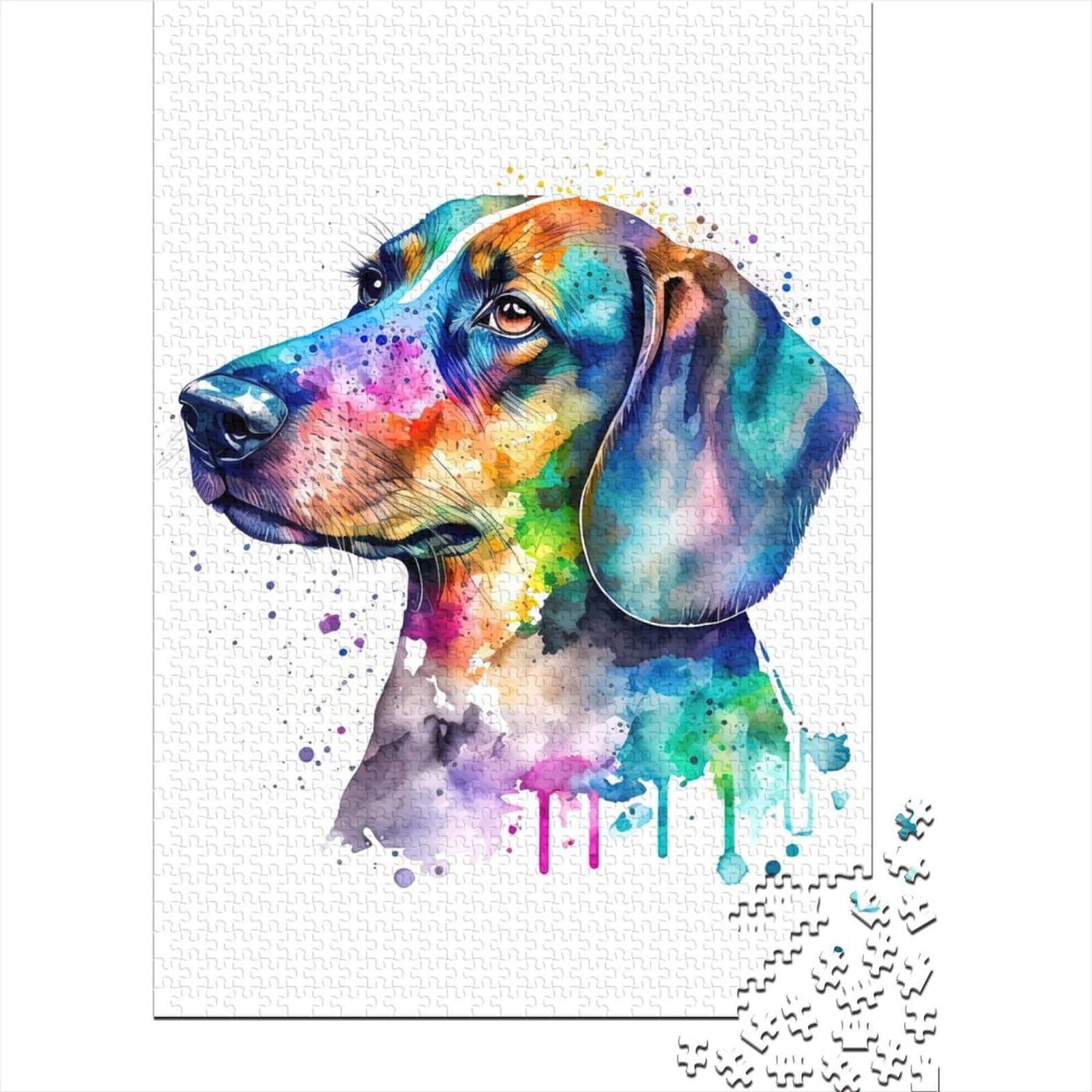 Dackel-Aquarell-Puzzle aus Holz für Erwachsene, Puzzle 1000 Teile, Puzzle für Erwachsene, Puzzles für Erwachsene, Lernspiel, Herausforderungsspielzeug (Größe: 75 x 50 cm)