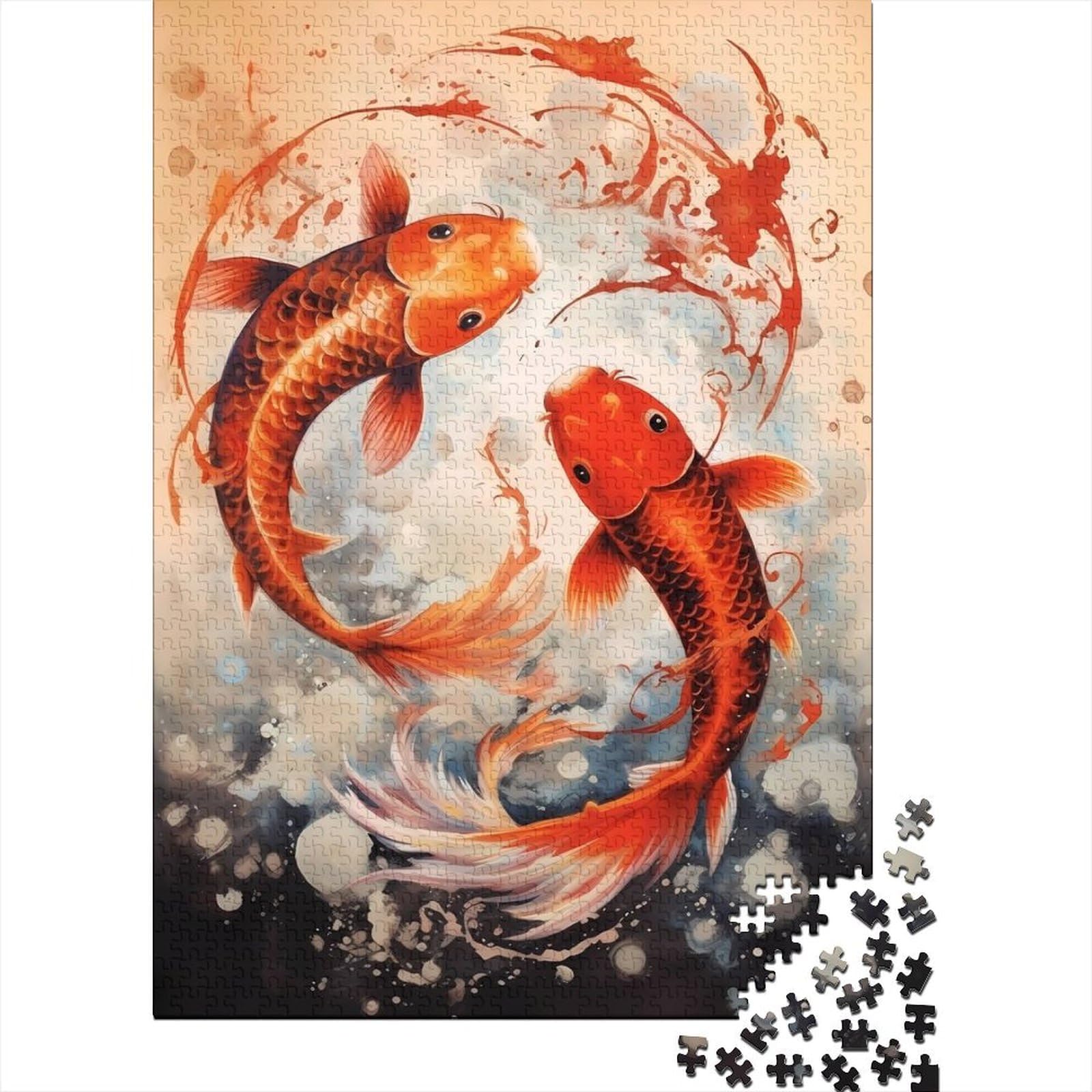 Puzzle 1000 Teile für Erwachsene, Koi-Fische, Holzpuzzle für Erwachsene, Puzzle für Erwachsene, Lernspiel, Herausforderungsspielzeug, 75 x 50 cm