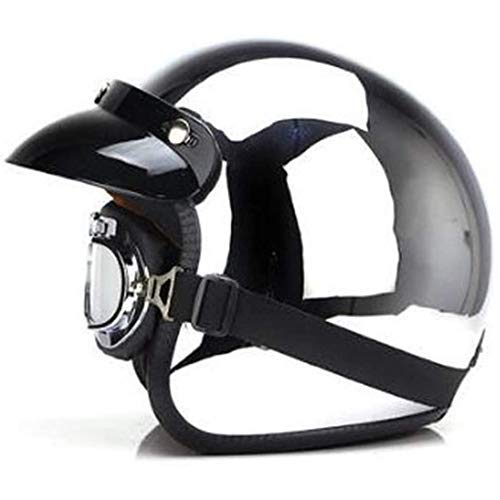 BGMKE Open Face Helme Spiegel Silber Chrom Open Face Motorrad Jet Helm Motorrad Pilot Crash Chopper Helm Retro Moto Helme, mit Sonnenblende, DOT Approved, S-XXL (55-64cm)