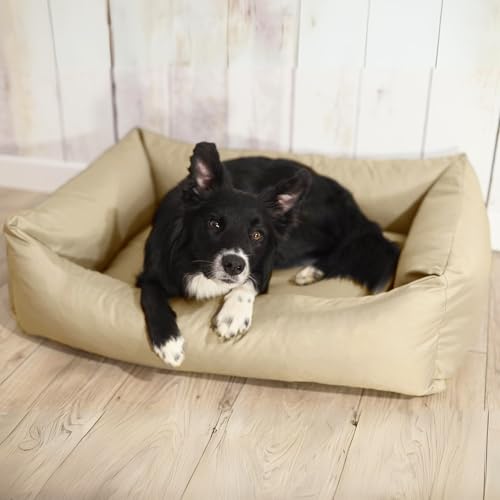 4L Textil Koko Wasserabweisendes Hundebett große Hunde Hundekorb Bezug abnehmbar und waschbar Hundekissen Hundekörbchen Beige (120x100 cm, Beige)