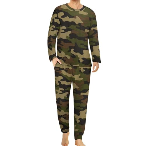 HABXNJF Herren Rundhals Schlafanzug Set Army Camouflage Pyjama für Männer Herren Pyjama mit Taschen, Armee Camouflage, L