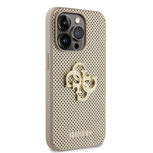 CG Mobile Guess Perforierte Schutzhülle aus PU-Leder mit 4G Glitzer für iPhone 15 Pro, Gold