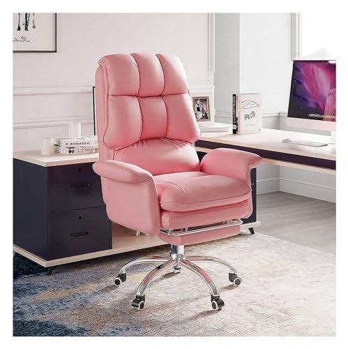 BFVAKBKYT Home Office Ergonomischer Schreibtischstuhl, Executive Commercial Drehstuhl, Verstellbarer Bürostuhl mit hoher Rückenlehne, moderner Drehstuhl aus Pu-Leder mit Fußstütze(Pink)