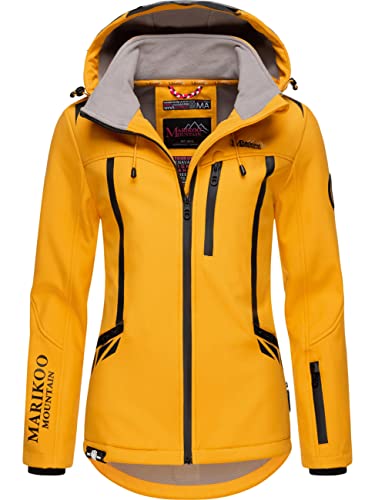 MARIKOO Damen Softshelljacke wasserdichte Funktionsjacke mit Abnehmbarer Kapuze Mount-Cho-Oyu Amber Yellow Gr. XXL