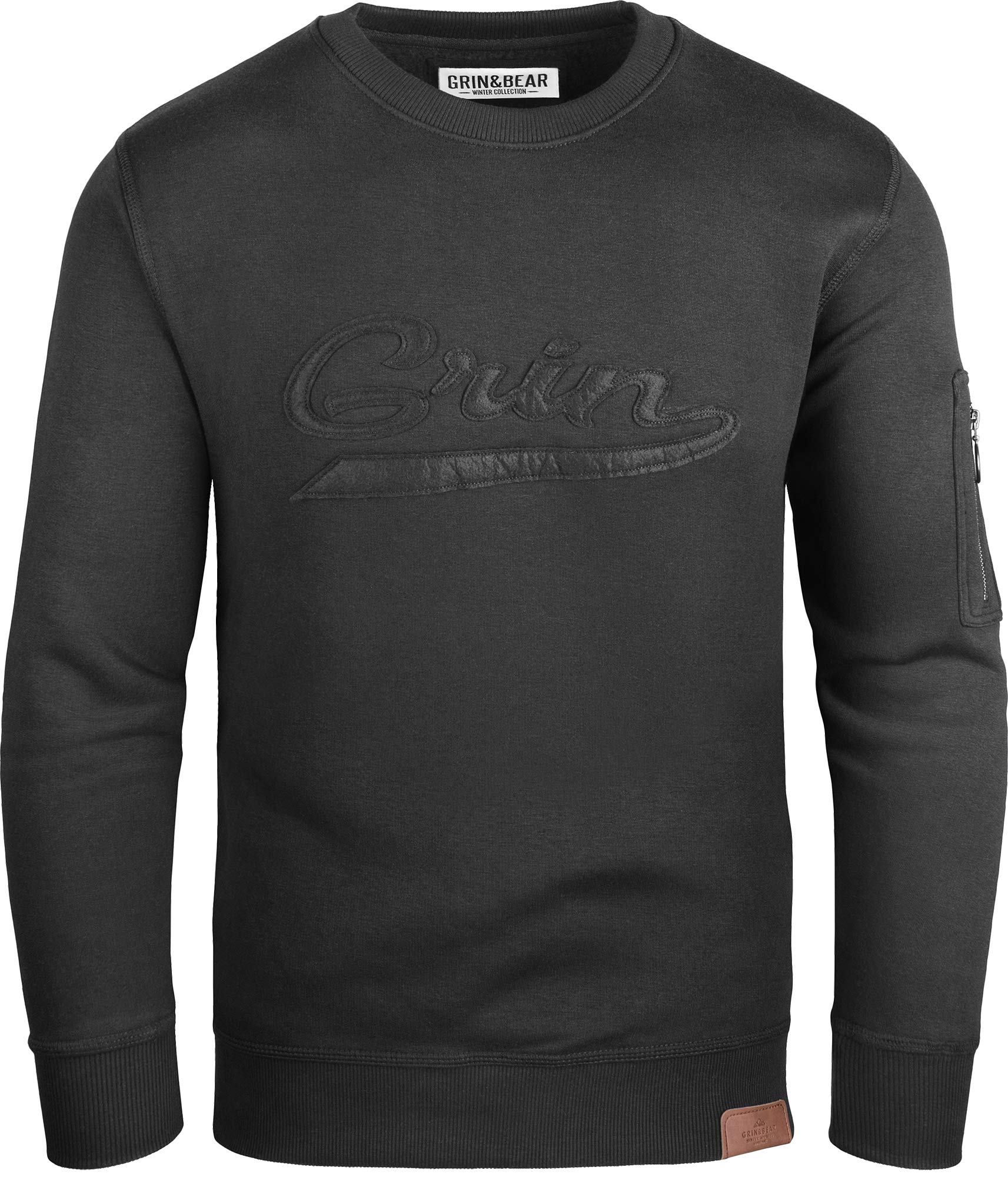 Grin&Bear Herren Crew Neck mit Ärmeltasche schwarz XL GEC542