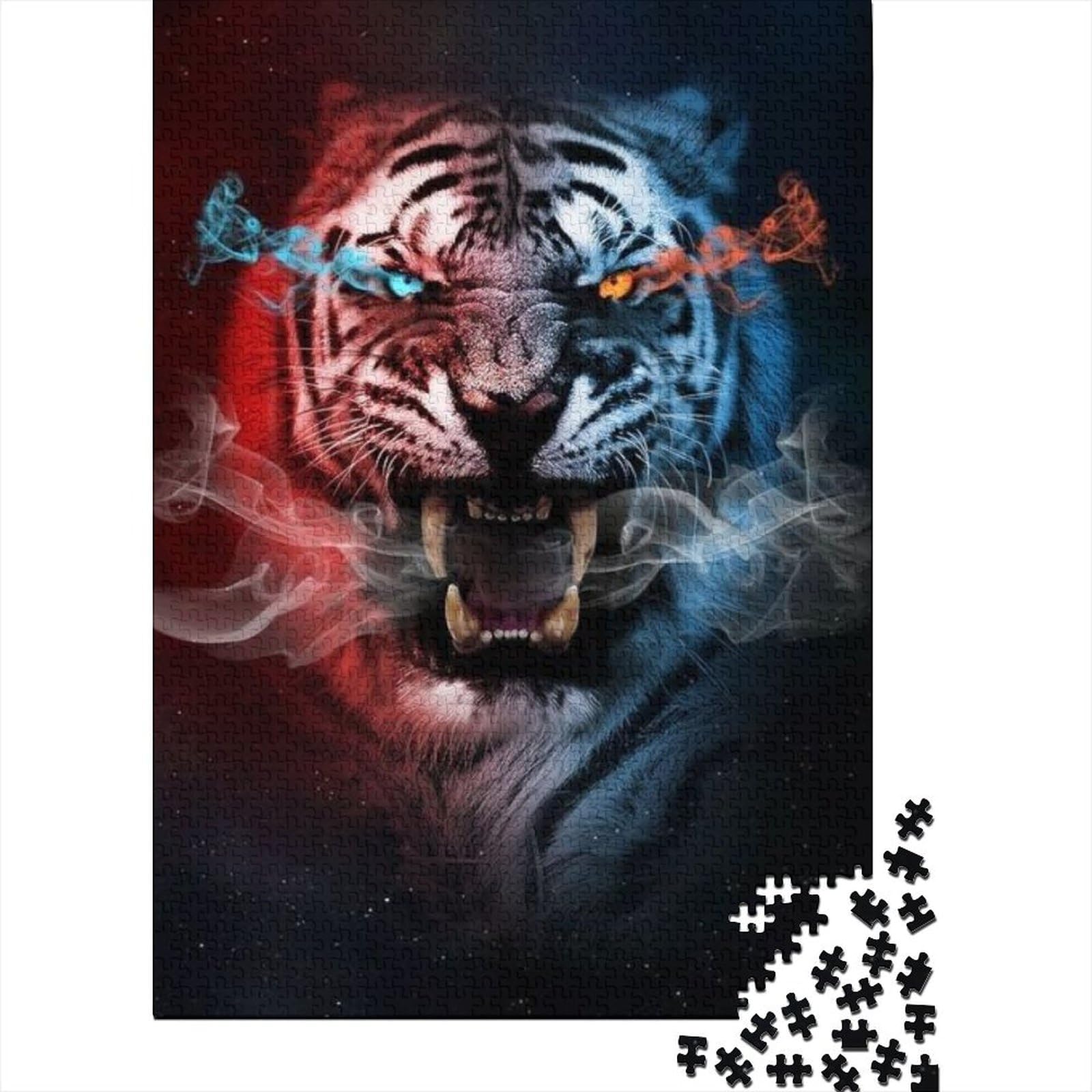 Puzzle für Erwachsene, 1000 Tiger-Puzzles, aus recycelter Holzplatte, geeignet für Teenager ab 12 Jahren, pädagogisches Puzzle zum Stressabbau, Spielzeug-Puzzle (Größe 75 x 50 cm)