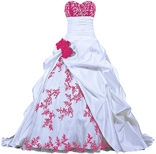 Zorayi Damen Elegante Kapelle Zug Prinzessin Ballkleid Brautkleid Hochzeitskleider Weiß & Rose Größe 52