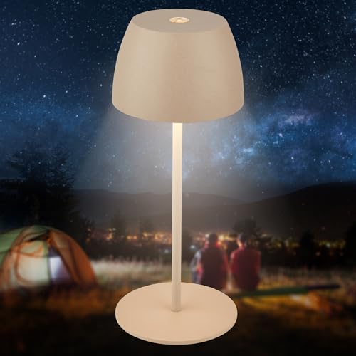 BRILONER - Mini LED Tischlampe kabellos IP44 mit Touch, stufenlos dimmbar, Akku & Lichtquelle tauschbar, Nachttischlampe, Dekolampe, LED Lampe, Akku Tischleuchte, Outdoor Lampe, 8x20 cm (DxH), Beige