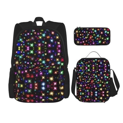 WURTON Farbenfrohes Rucksack-Set mit glänzendem Druck, Schultasche mit Lunchtasche, Federmäppchen, Kombination, Schultaschen-Set