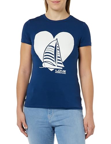 Love Moschino Women's Slim fit Short-Sleeved T-Shirt, Blue, 44