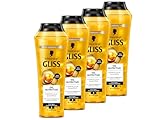 Gliss Shampoo Oil Nutritive (4x 250 ml), Haarshampoo mit Omega 9 & Marula-Öl, Pflegeshampoo für strohiges Haar & strapaziertes Haar sorgt für Geschmeidigkeit und Glanz