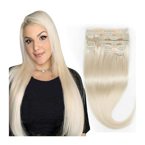 Clip-in-Haarverlängerungen Ganzkopf-blonde Clip-in-Haarverlängerung, weißblonde Haarverlängerung, Clip-in-Echthaar-Echthaarverlängerung for kurzes Haar, 30,5–61 cm Clip-in-Haarverlängerungen aus Echth