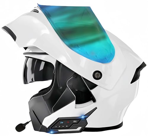 Modularer Bluetooth-Motorradhelm, modulare Integral-Klapphelme für Männer und Frauen mit integriertem Lautsprecher-Doppelvisier, ECE-zugelassener Integral-Klapphelm J,S52-53CM