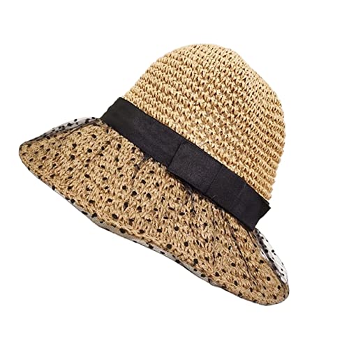 YIHANSS Sonnenhut Strandhut Faltbarer Strohhut Damen Strand Sonnenhut Handgemachter Hut Spitze Bucket Hat Sommer Strohhut Hüte Eine Farbe