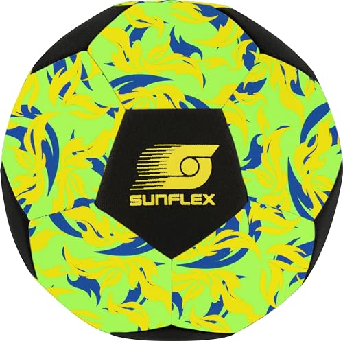 Sunflex® Neopren Fußball Gr. 5 Glow Flames Firegreen | Beach-Fußball zum Barfuß Spielen | leuchtet bei Nacht | Beachsoccerball | weich & robust für Strand, Wiese & Wasser | Dribbeln & Schießen