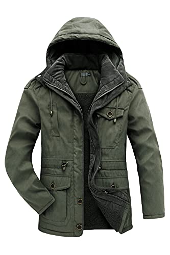 Mr.Stream Herren 3 in 1 Winterjacke viele Taschen Mantel Fleecefutter schützendem Innenfutter Wärmejacke Abnehmbarer Kapuze Lange Jacke Parka XL Green