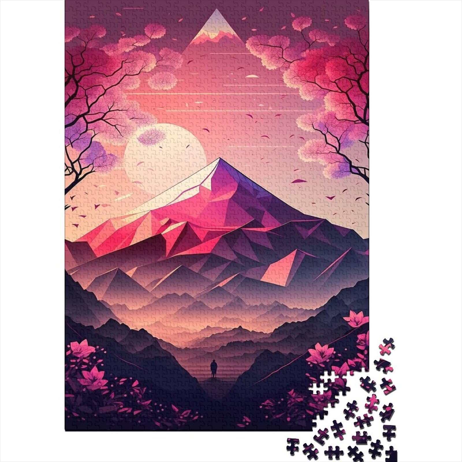 1000 große Teile Puzzle für Erwachsene, japanische geometrische Neonkunst, Holzpuzzle für Erwachsene, Puzzlespielzeug, Holzpuzzle für Erwachsene und Teenager, 75 x 50 cm