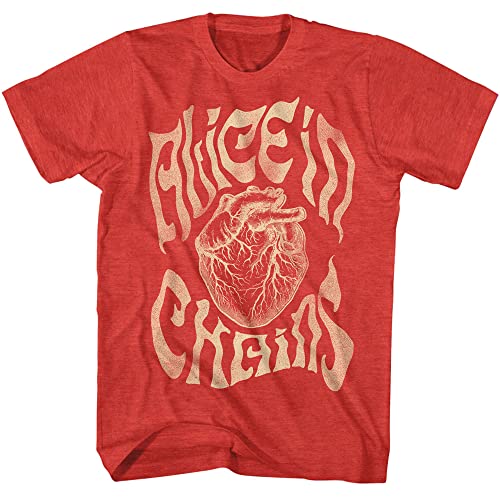 Alice in Chains Herren T-Shirt Herz Kurzarm T-Shirts 90er Jahre Musik Vintage Stil Grafik Tees, Rot meliert, XL