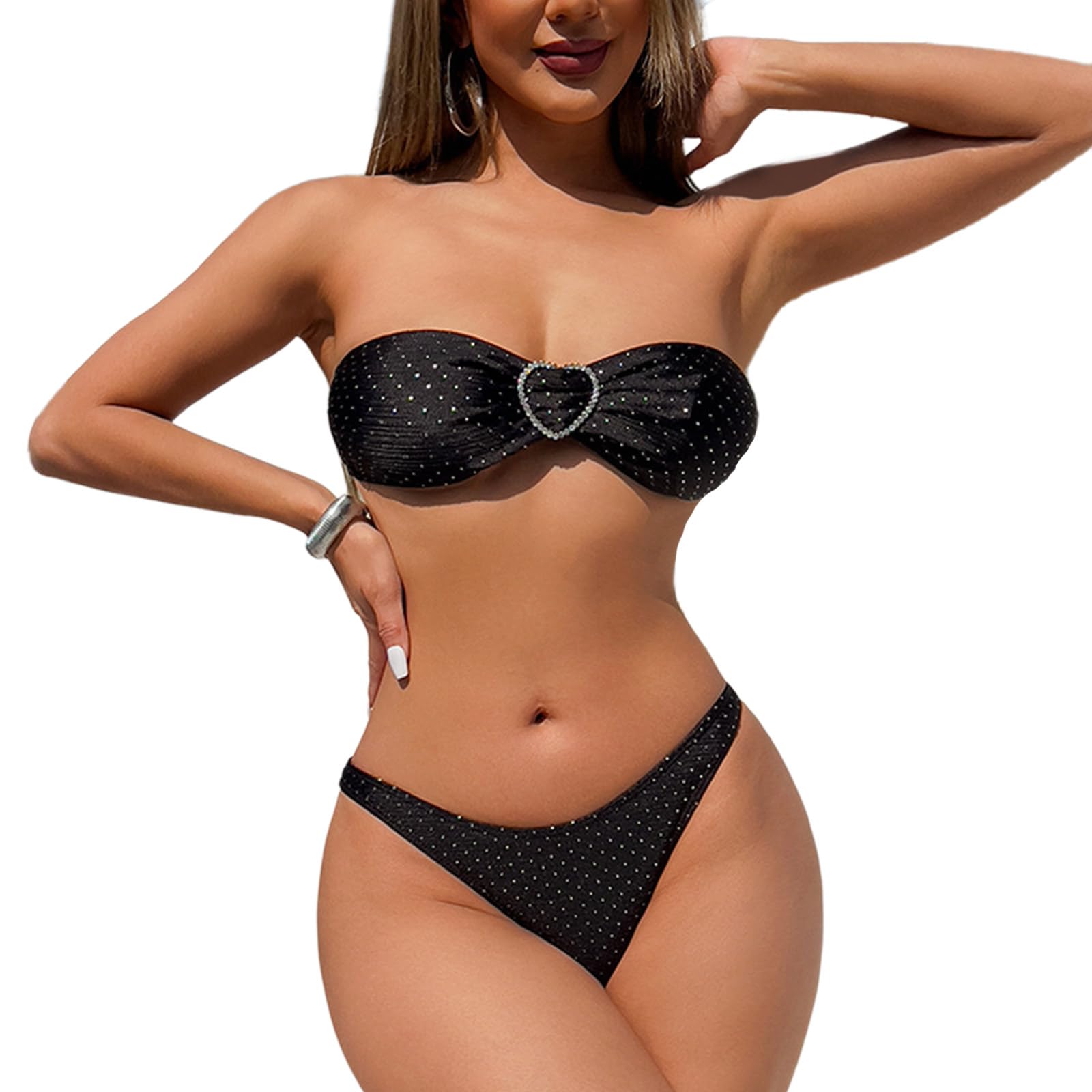 JUNNASALIKER 2-teiliger Damen-Badeanzug, trägerlos, hohe Taille, solides Schlauch-Top, Badeanzüge, Push-Up-Badebekleidung