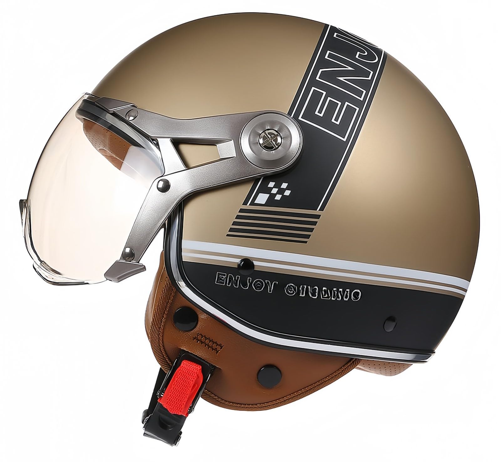 Offener Halbhelm Für Motorradfahrer, ECE-Geprüfter Motorradhelm Mit Sonnenblende, Retro- Und Vintage-Stil, Motorradhelm Für Kinder, Jugendliche, Männer Und Frauen C,L59-60CM