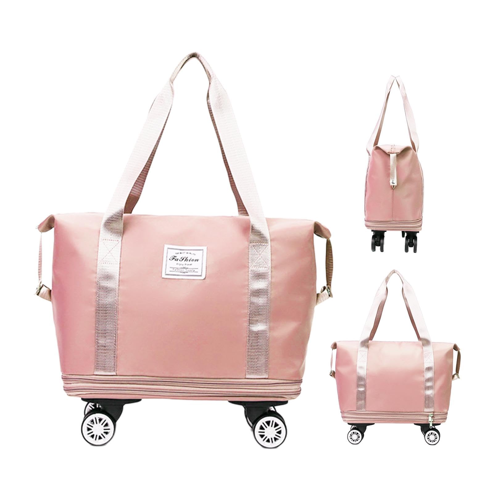 Reisetasche, Sporttasche mit Rollen, wasserdicht, faltbar, für Reisen, wasserdichte Tasche für Trolley, Gepäck, große Reisetasche für Geschäftsreisen, Pink, Se référer au descriptif, Siehe