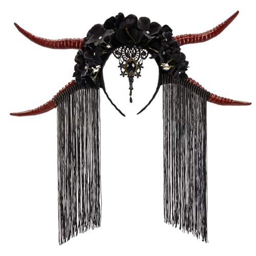 Oxxggkao Dark Series Evil Horn Stirnband Halloween Haarreif Party Kopfschmuck Bühnen Tiaras Haarband Cosplay Kopfbedeckung