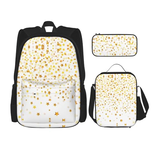 WURTON Sparsed Dreamy Stars And Spots Print Rucksack Mädchen Jungen Schultaschen Teenager Lunchbox und Federmäppchen 3-in-1 Büchertaschen-Set