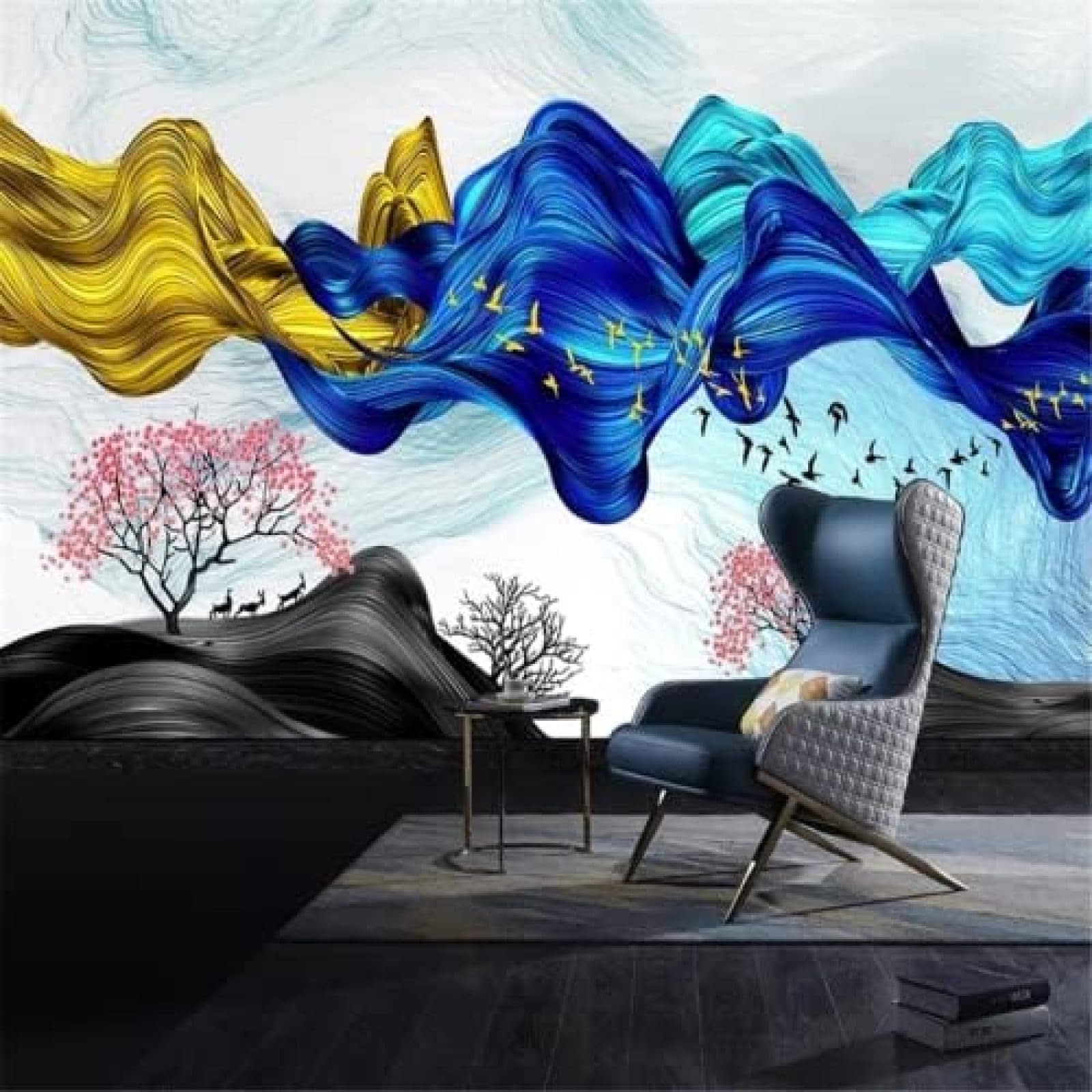 XLMING Abstrakte Baum-Landschaft 3D Tapete Wohnzimmer Sofa Schlafzimmer Esszimmer Home Dekoration Wand-250cm×170cm