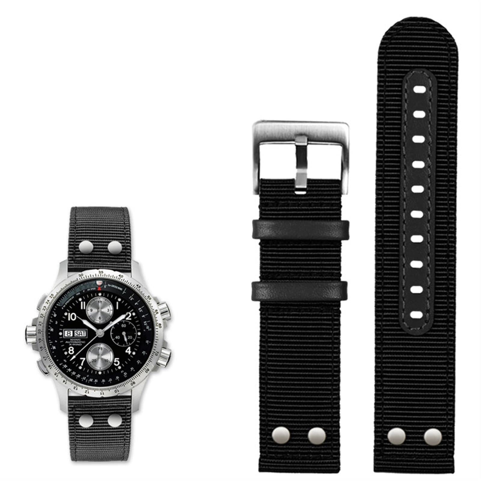 SCRUBY Für Hamilton Khaki Aviation Watch H77616533 H70615733 Wachriemenmänner Watchband Beyond Wind Speed ​​Series Nylon Canvas 20mm 22 mm(Black silver Pin)