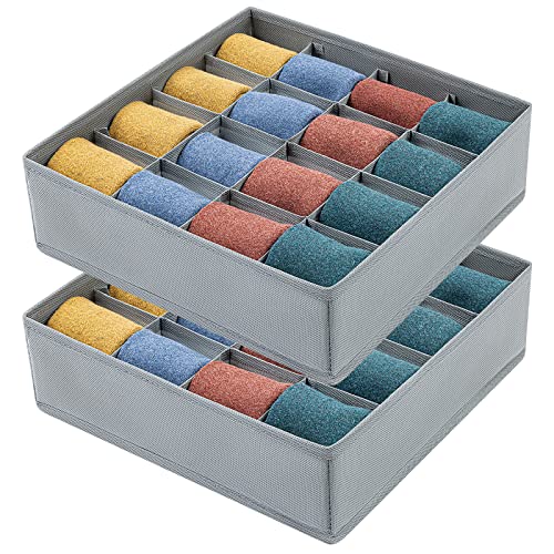 Joyoldelf 2 Stück Aufbewahrungsboxen für Socken und Unterwäsche,16 Zellen Faltbare Boxen Faltbox, Drawer Dividers, Schubladen Organizer Stoffboxen zum Aufbewahren von Socken（Grau）