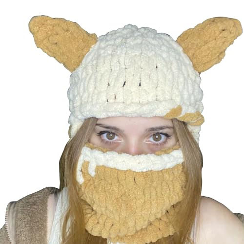 JSGHGDF Neuheit Gesichtsbedeckung Plüsch Horn Kappe Frauen Winter Warme Mütze Erwachsene Halloween Party Kostüm Camping Cap