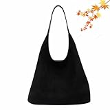 Wildledertasche für Damen, Herbst und Winter, Hobos-Schultertaschen, Retro, Wildleder, Schultertasche, Tragetasche, lässige Pendlertasche, Schwarz , L