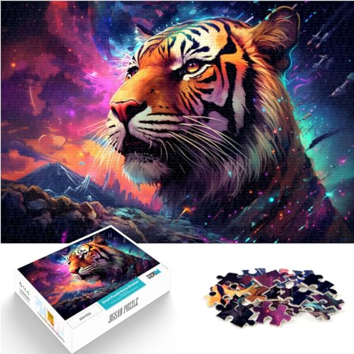 Puzzle-Spiele, Tiger auf farbenfroher Galaxie, 1000 extragroße Teile, Holzpuzzle, entspannendes geistiges Lernspielzeug, 1000 Teile (50 x 75 cm)