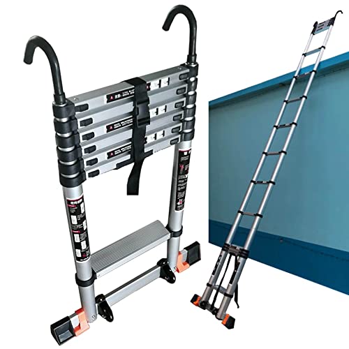 xtension-Teleskopleitern für 6 m/5 m/4 m/3 m/2 m Wohnmobil/Dachzelt/Dachboden, Aluminium-Teleskopleiter mit abnehmbarem Haken und Stabilisatorstange, Tragkraft 200 kg (Größe: 2,3 m/7,5 ft) Ambitious