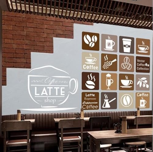 tyujlkjddlf Tapete Wandbild 3D Benutzerdefinierte Kaffeebohnen-Café, Industrieller Stil, Backsteinmuster, Zement-Tapete, Restaurant-Hintergrund-Tapeten-Wandbild-300Cmx210Cm