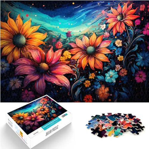 Puzzlespiel Fantasie bunter Sternenhimmel Sonnenblumen Puzzle 1000 Teile für Erwachsene Holzpuzzle Weihnachtsgeburtstagsgeschenke 1000 Stück (50x75cm)