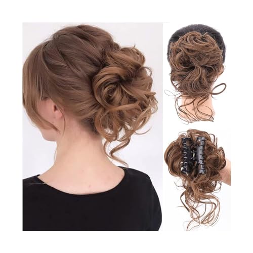 Haarteile Haarknoten Messy Bun Haarteil, zerzauste Hochsteckfrisur, Haarverlängerungen mit elastischen Haarbändern, lockiges Haar, Dutt, Haargummi for Frauen und Mädchen Brötchen Haare(Q10 8-27)