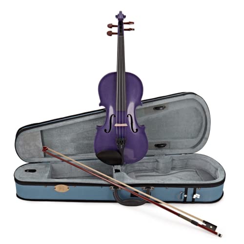 Stentor Harlekin Violinen-Set 1/4 Größe, Violine für Fortgeschrittene mit P&H Fiberglasbogen, Leichter Koffer, Buntes Streichinstrument 1401FPU, Lila