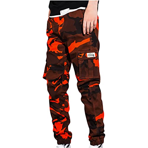 Herren Sport Cargohose Leicht Vintage Wanderhose Baumwolle Lang Cargo Hosen Baggy Elegant Arbeitshose Camouflage Traingshosen mit Taschen Laufhose High Waist Sporthose Jogginghose