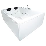 Basera® PREMIUM Indoor Whirlpool Badewanne XXL Wave mit 24 Massagedüsen, Heizung, Ozongenerator, Bodenansaugung, Wasserfall, LED-Ambiente, Touchpanel, Bluetooth, Radio