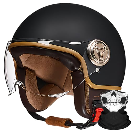 DOT-Geprüfter Süßer 3/4-Motorradhelm Für Kinder, Vintage-Scooter-Helm Für Kinder Mit Visier, Go-Kart-Dirt-Bike-ATV-Helm Für Jungen Und Mädchen, Verstellbarer Elektromotorradhelm F,54-61CM