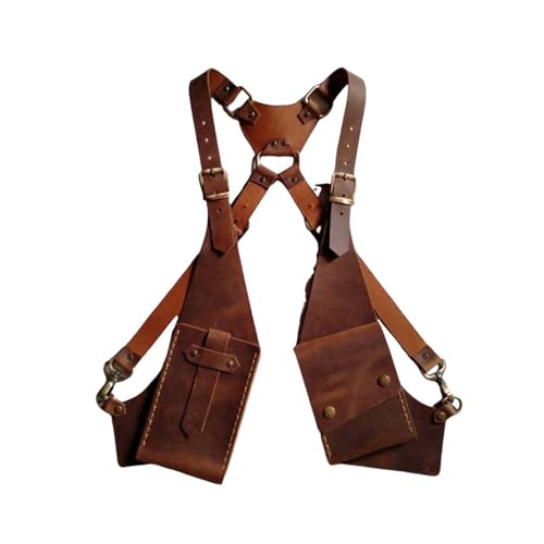 MDFCZXP Mittelalterliche Leder Umhängetasche Vintage Handyhülle Geldbörse Doppeltasche Holster Wikinger Piraten Kostüm Geldbörse,Braun,20cm