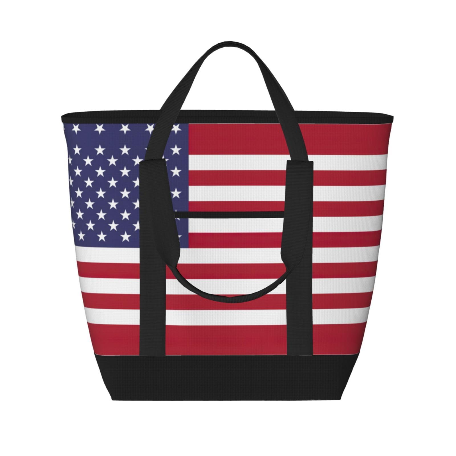 YQxwJL Isolierte Kühltasche mit amerikanischem Flaggenaufdruck, große Kapazität, Einkaufstasche, Reisetasche, Strand, wiederverwendbare Einkaufstasche für Erwachsene, Schwarz, Einheitsgröße