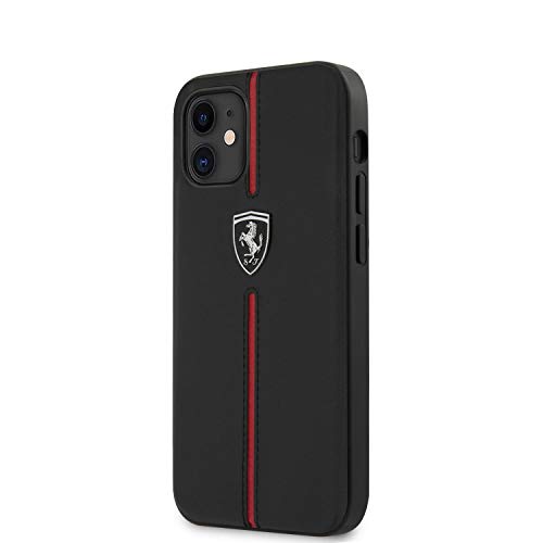 Ferrari Schutzhülle aus Leder, Schwarz und Rot mit silberfarbenem Logo, kompatibel mit iPhone 12 Mini (5,4 Zoll)