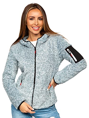 BOLF Damen Fleece Sweatshirt Pullover Vlies Sweater Teddy Hoodies Pulli Reißverschluss Langarmshirt Longsleeve Freizeit Sport Fitness Outdoor Basic Casual Style KSW7002 Blau M [A1A]