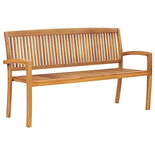 KLYEON Gartenbank 3-Sitzer Stapelbar 159 cm Massivholz Teak, Terrassen Sitzmöbel