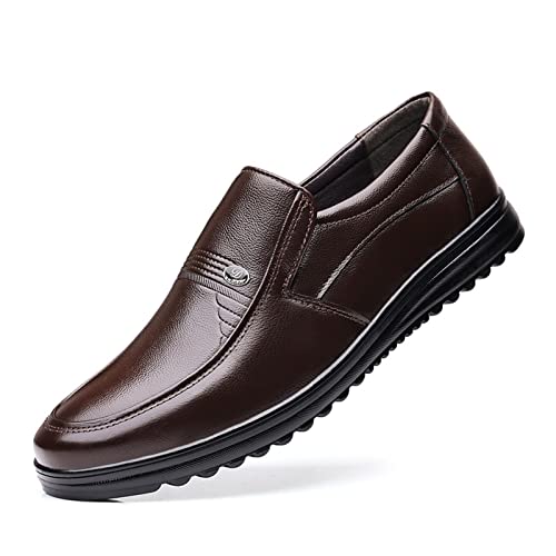 PANTZ Lederschuhe Herren Leder Weiche Unterseite Männer Business Casual Schuhe Abdeckung Füße Mittelalter Papa Schuhe, Bruin, 42.5 EU