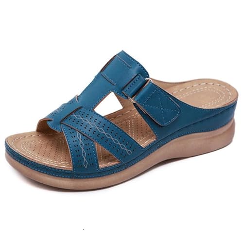 Damen-Sandalen Viabatte Orthopädische Sandalen mit offenem Zehenbereich, rutschfest, atmungsaktiv, Retro-Stil, für den Sommer, blau, 37 EU